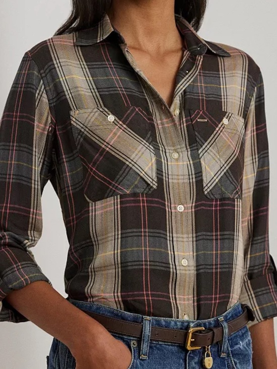 Ralph Lauren Tops - ❤️‍🔥💕lauren ralph lauren  Plaid Button-Front Shirt - Black Multicolor s
